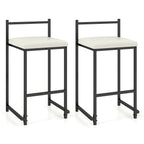 Set of 2 Stackable Counter Height Bar Stools PU Leather Upholstered with Footrest-Black