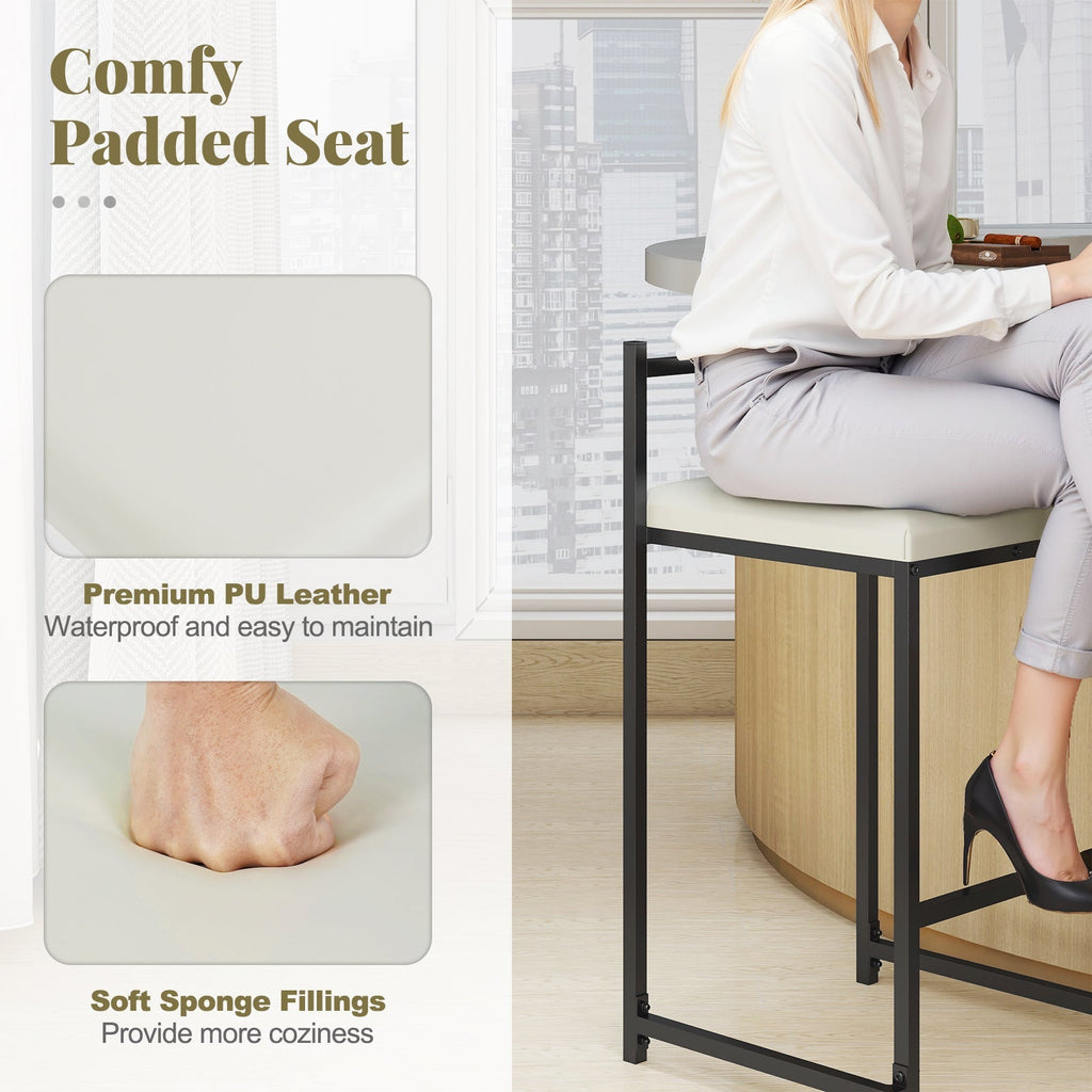 Set of 2 Stackable Counter Height Bar Stools PU Leather Upholstered with Footrest-Black