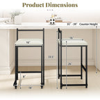 Set of 2 Stackable Counter Height Bar Stools PU Leather Upholstered with Footrest-Black
