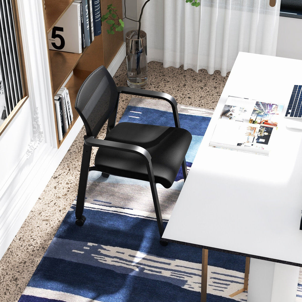 Set of 2 Stackable Rolling Office Chairs with Mesh Backrest