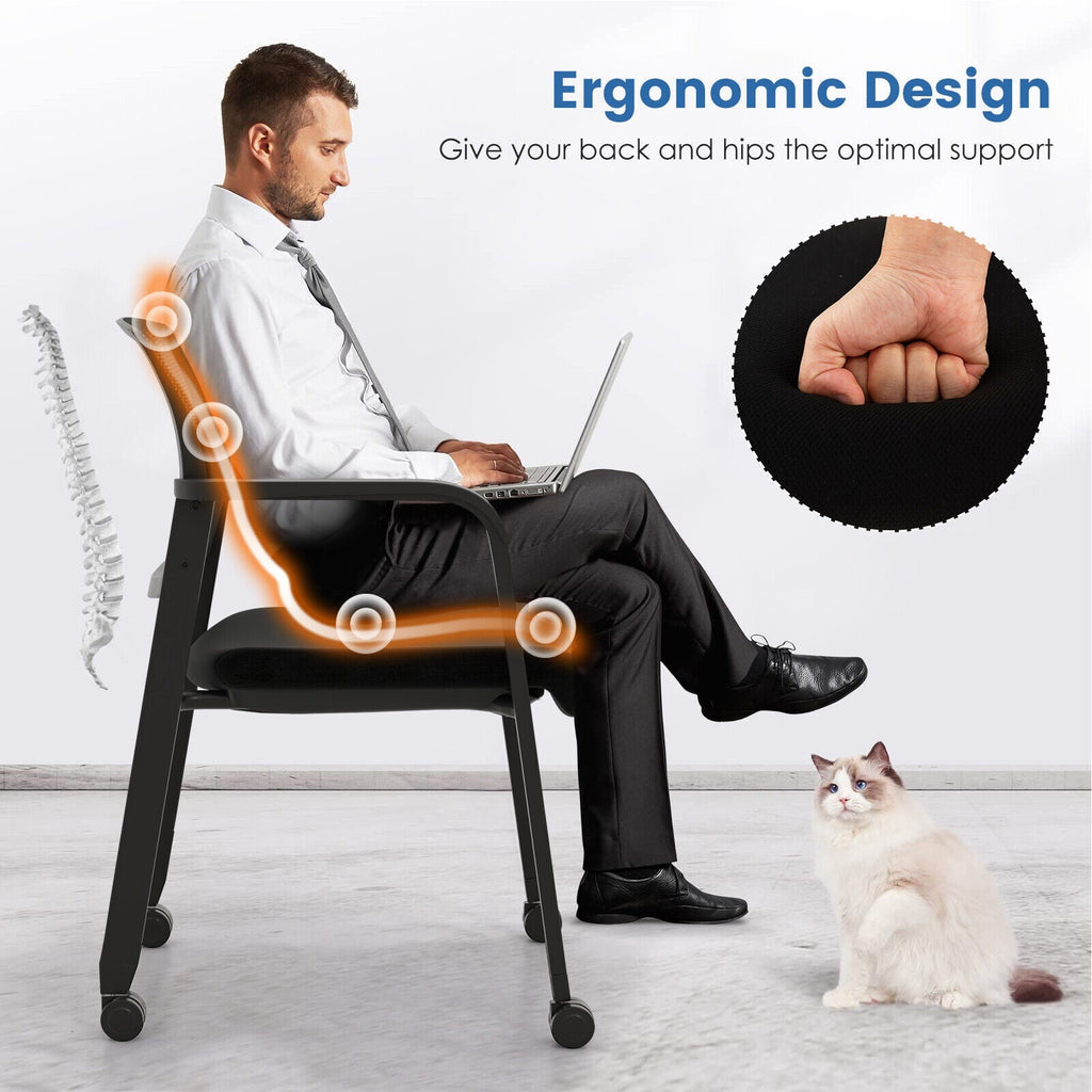 Set of 2 Stackable Rolling Office Chairs with Mesh Backrest