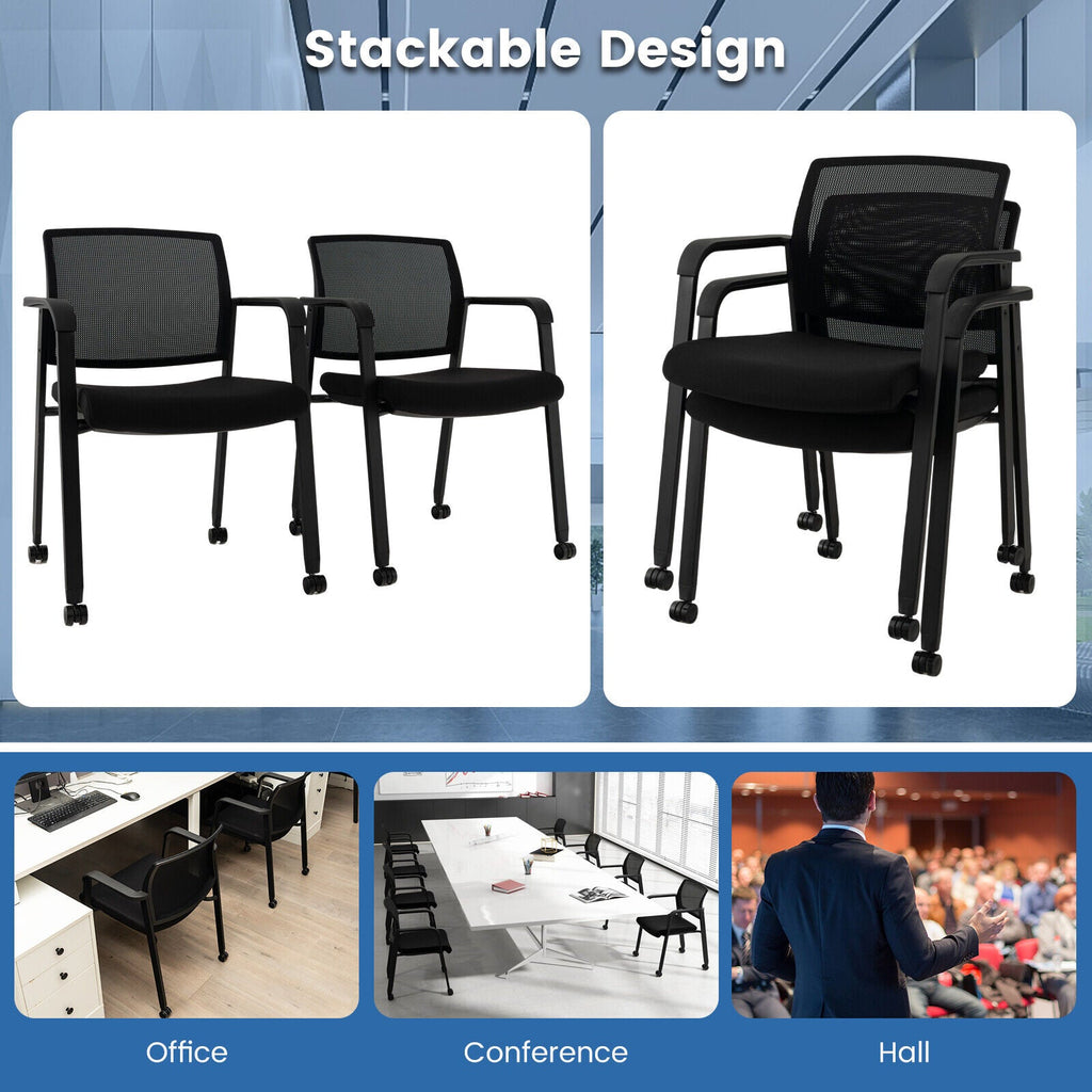 Set of 2 Stackable Rolling Office Chairs with Mesh Backrest