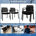 Set of 2 Stackable Rolling Office Chairs with Mesh Backrest