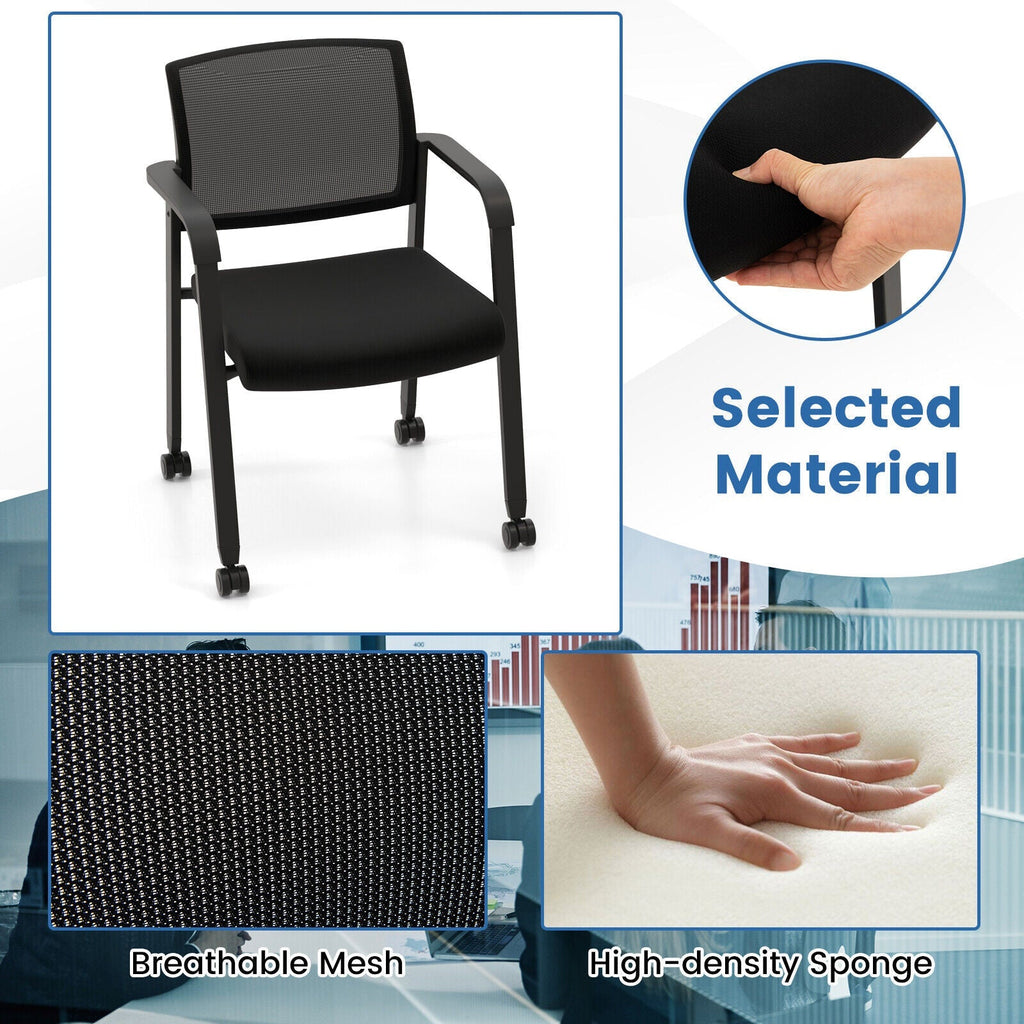 Set of 2 Stackable Rolling Office Chairs with Mesh Backrest