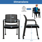 Set of 2 Stackable Rolling Office Chairs with Mesh Backrest