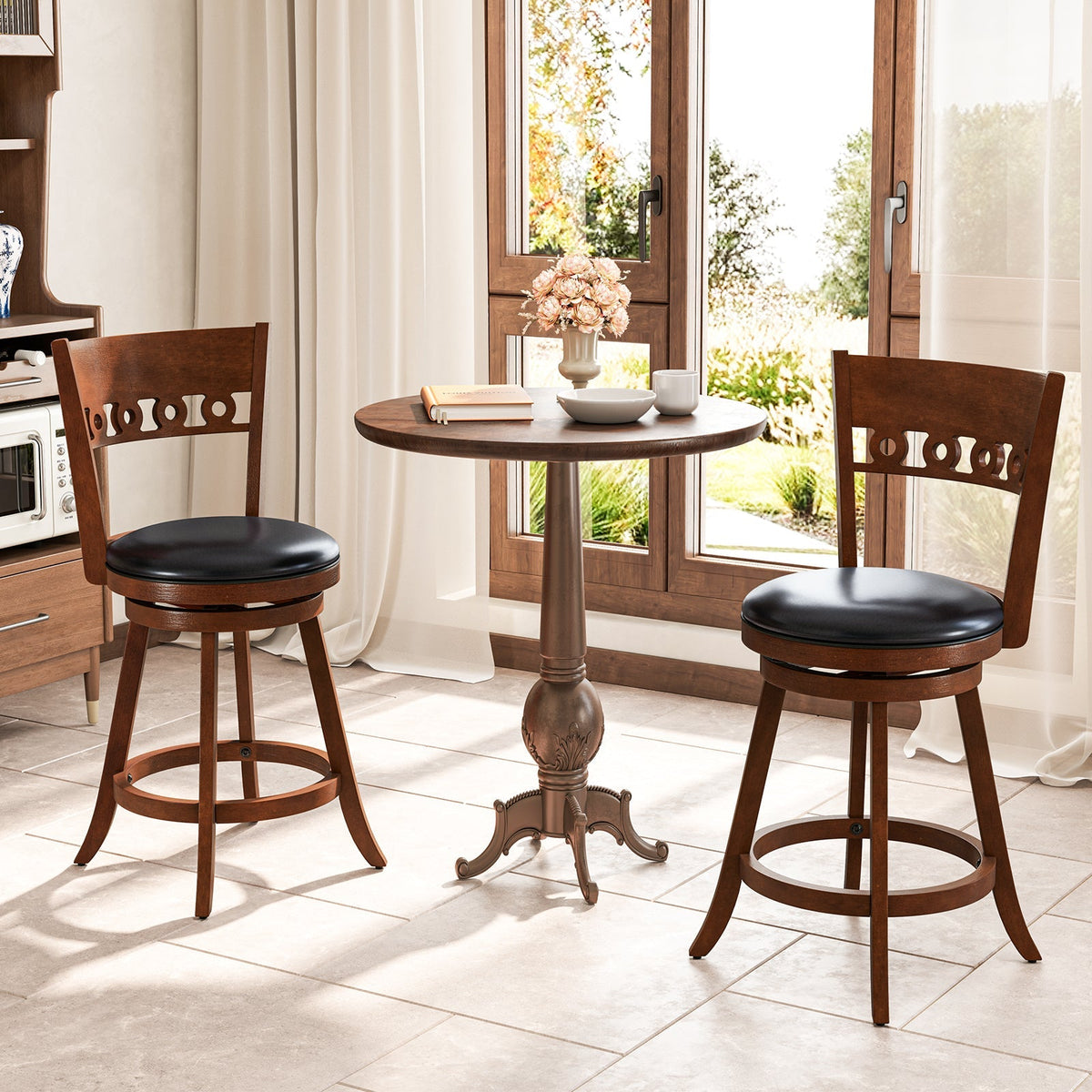 Swivel Bar Stools with Rubber Wood Frame - Set of 2
