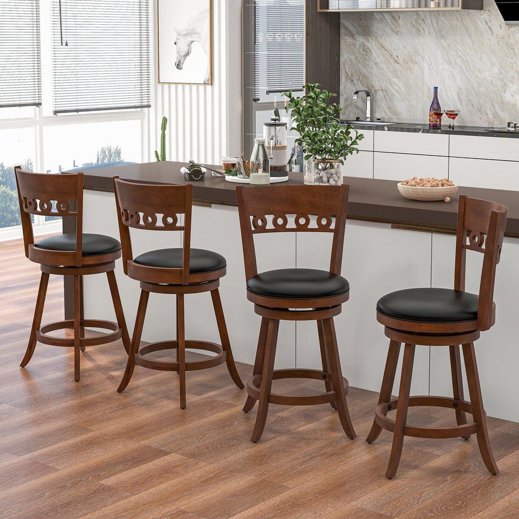 Swivel Bar Stools with Rubber Wood Frame - Set of 2