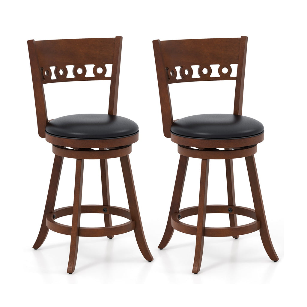 Swivel Bar Stools with Rubber Wood Frame - Set of 2