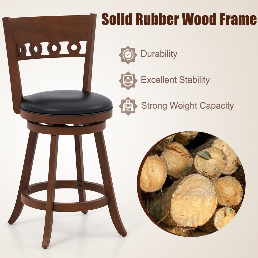 Swivel Bar Stools with Rubber Wood Frame - Set of 2