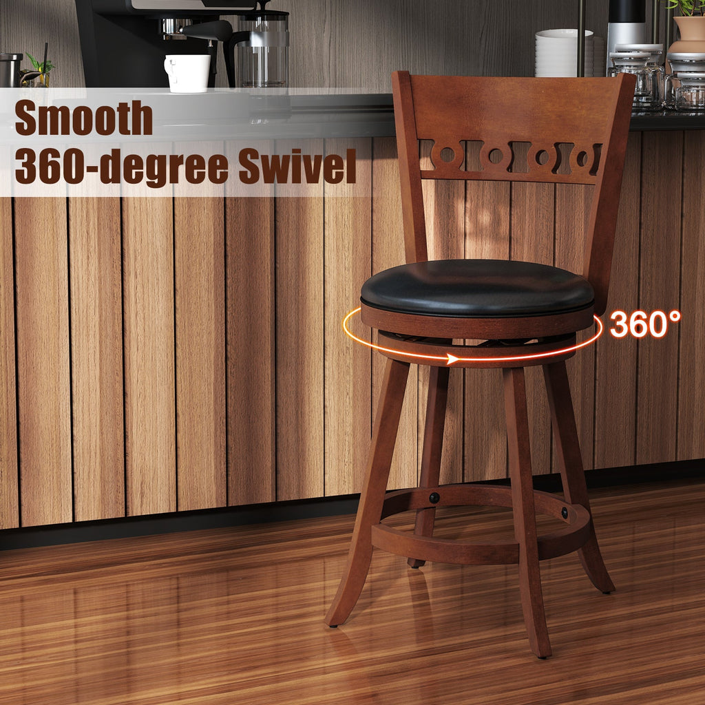 Swivel Bar Stools with Rubber Wood Frame - Set of 2