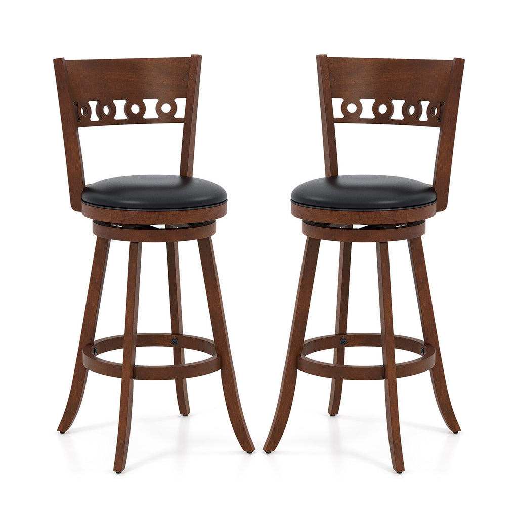 Swivel Bar Stools with Rubber Wood Frame - Set of 2
