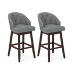 Set of 2 Swivel Bar Stools with Rubber Wood Legs and Padded Back