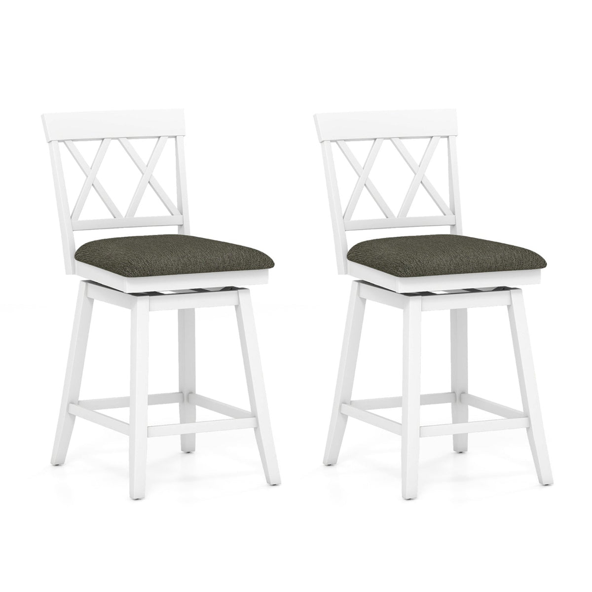 2-Piece Swivel Bar Stools with Backrests and Upholstered Cushions