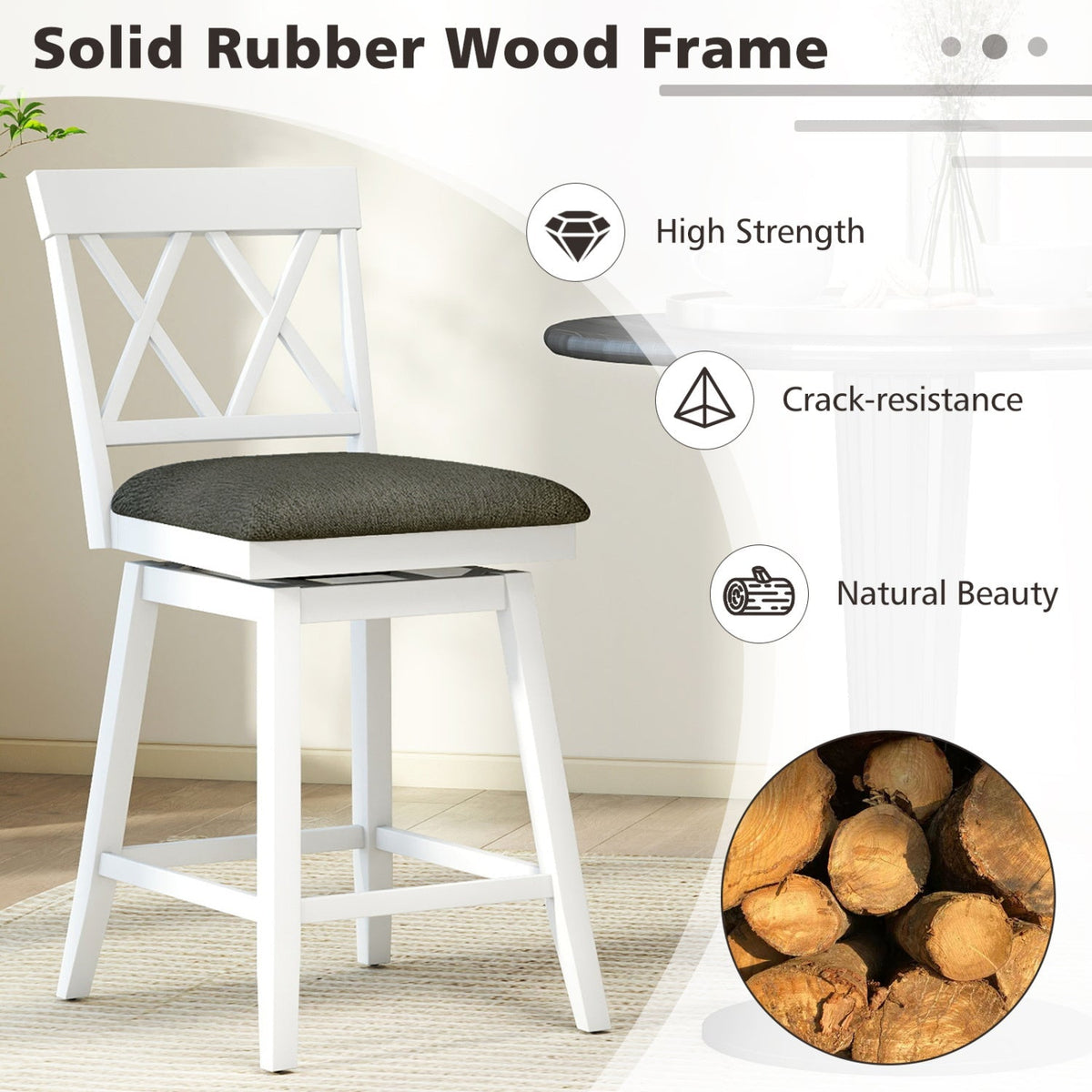 2-Piece Swivel Bar Stools with Backrests and Upholstered Cushions