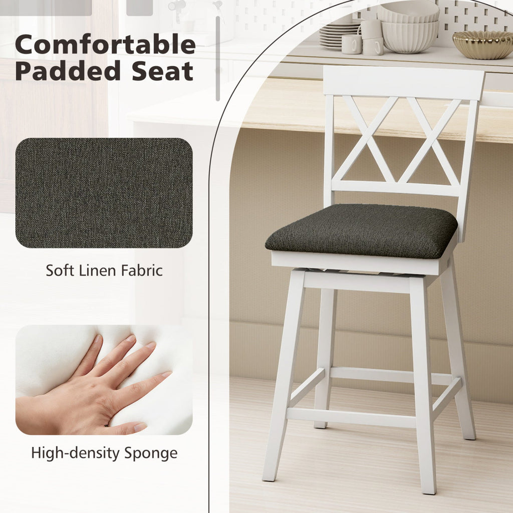 2-Piece Swivel Bar Stools with Backrests and Upholstered Cushions