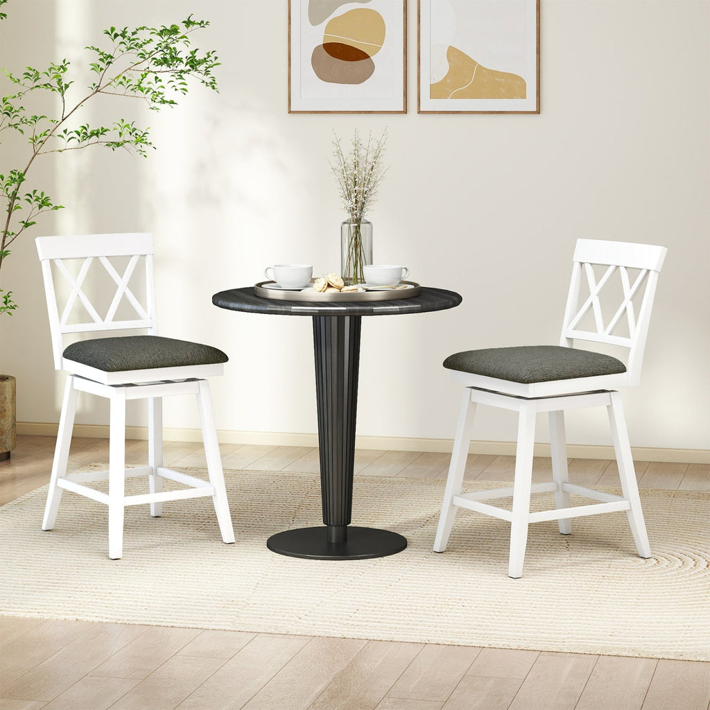 2-Piece Swivel Bar Stools with Backrests and Upholstered Cushions