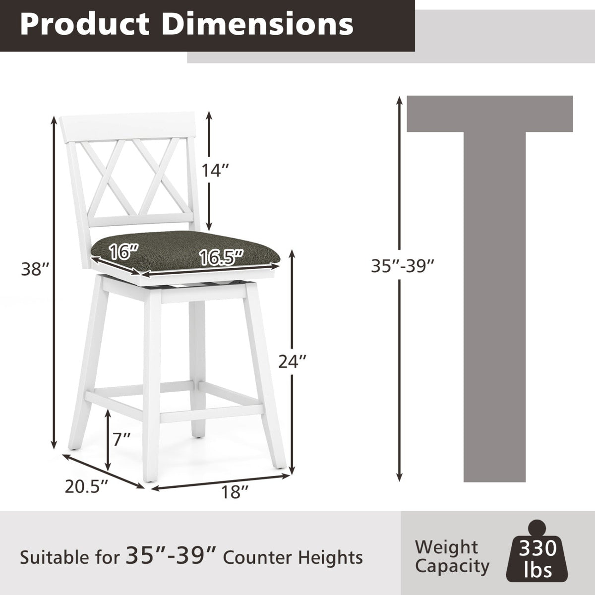 2-Piece Swivel Bar Stools with Backrests and Upholstered Cushions