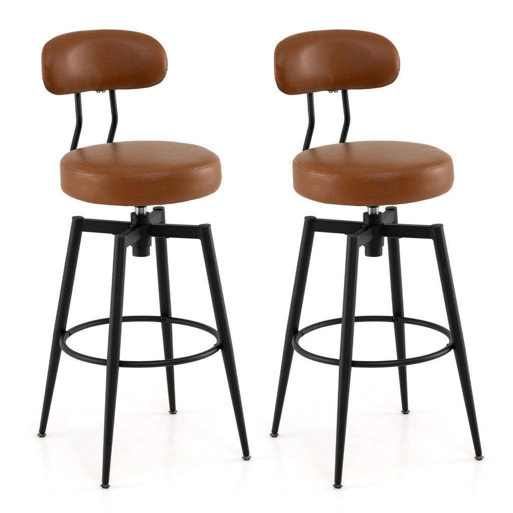 2-Piece Swivel Bar Stools with Faux Leather Seats and Backrests