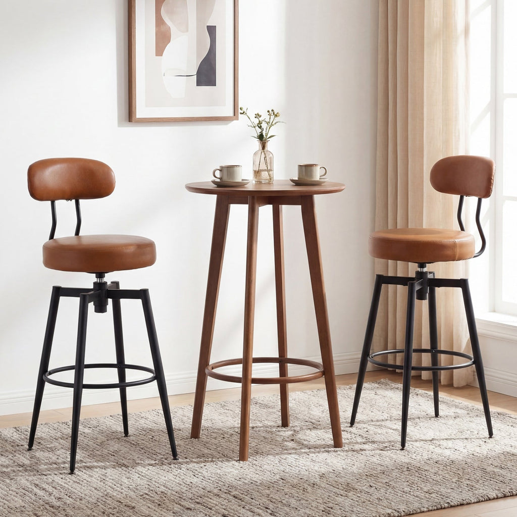 2-Piece Swivel Bar Stools with Faux Leather Seats and Backrests