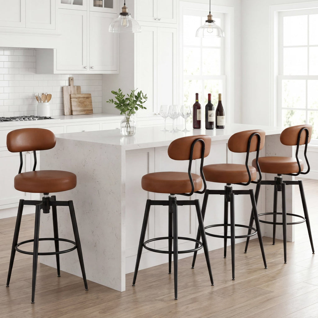 2-Piece Swivel Bar Stools with Faux Leather Seats and Backrests