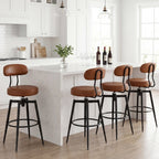 2-Piece Swivel Bar Stools with Faux Leather Seats and Backrests