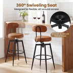 2-Piece Swivel Bar Stools with Faux Leather Seats and Backrests