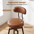 2-Piece Swivel Bar Stools with Faux Leather Seats and Backrests