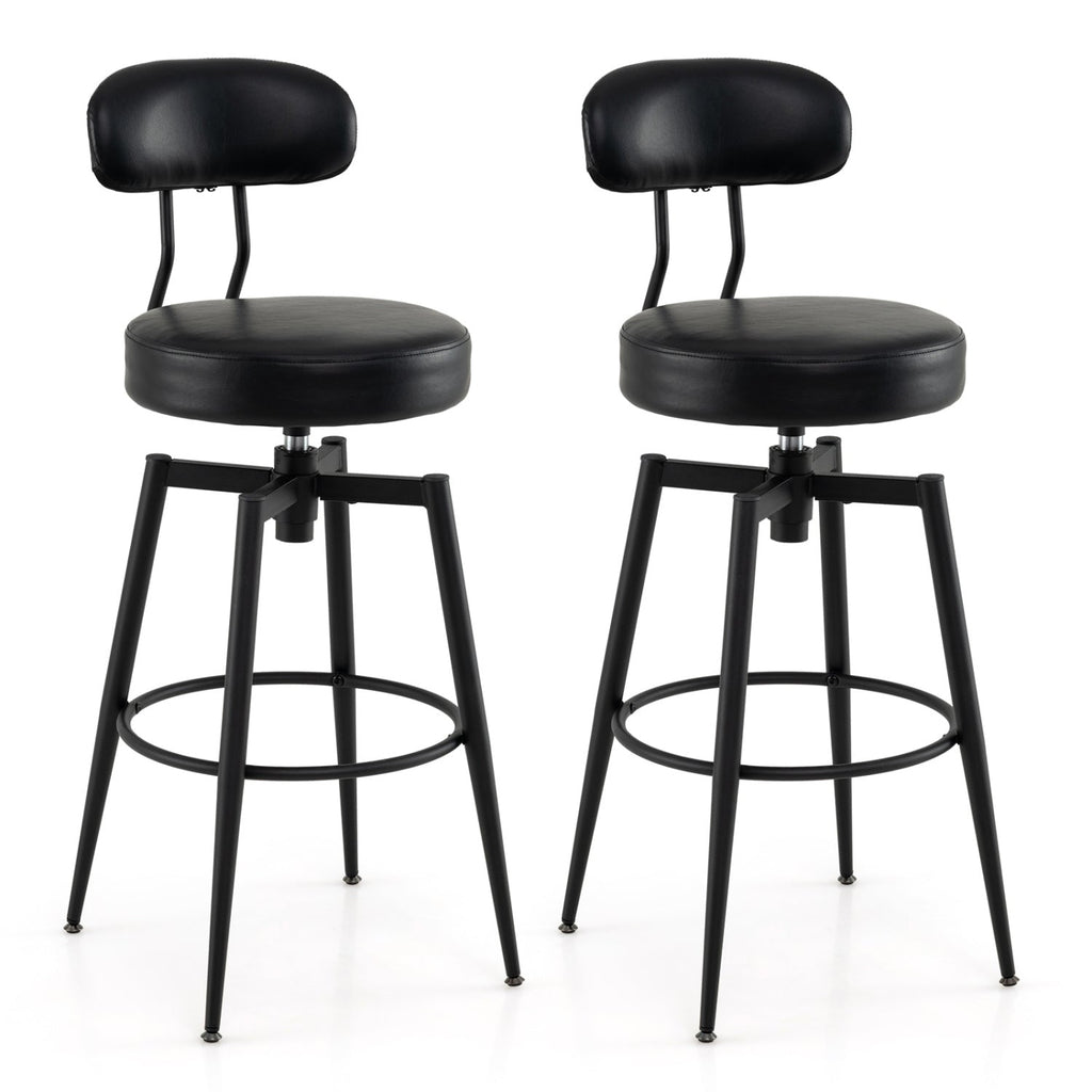2-Piece Swivel Bar Stools with Faux Leather Seats and Backrests