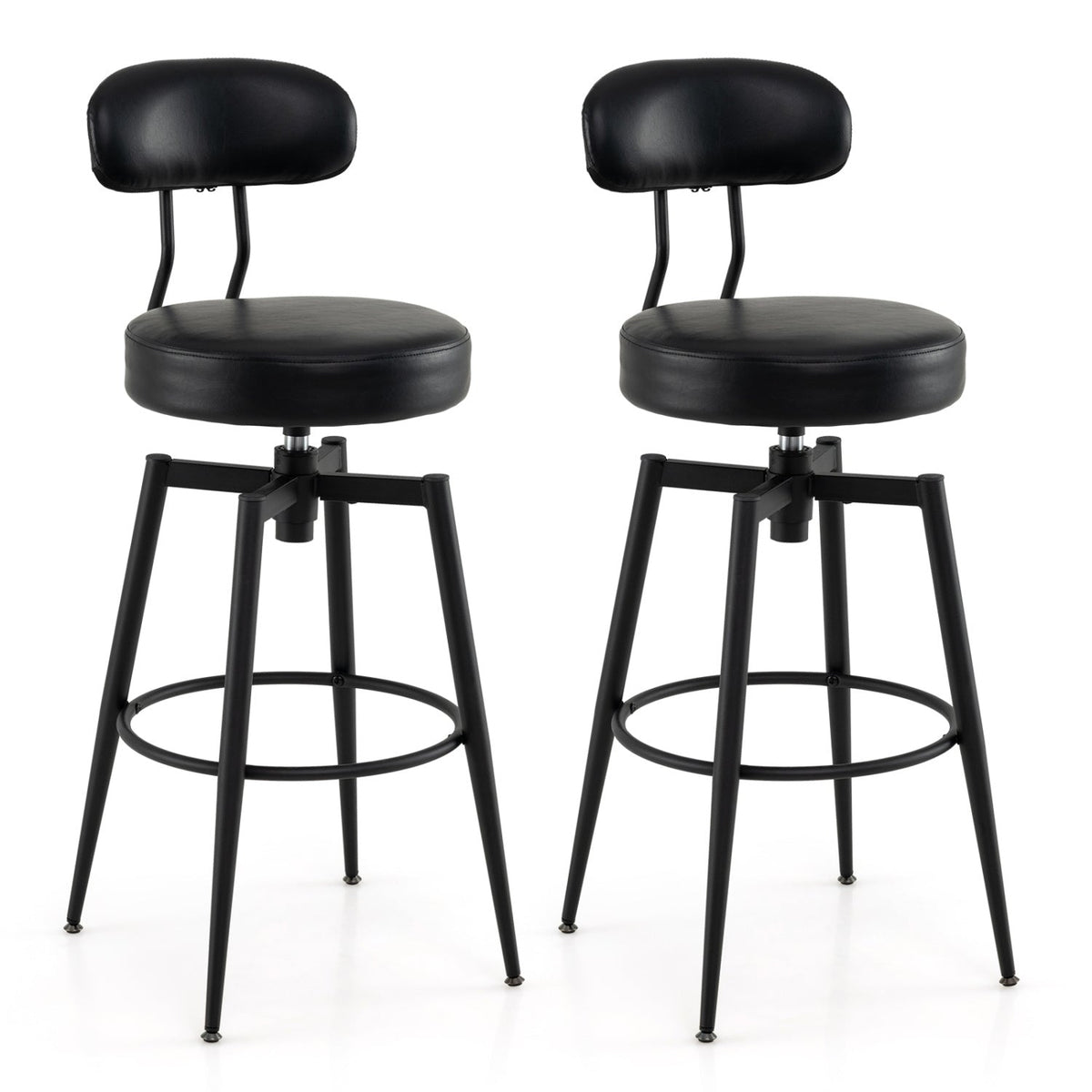 2-Piece Swivel Bar Stools with Faux Leather Seats and Backrests