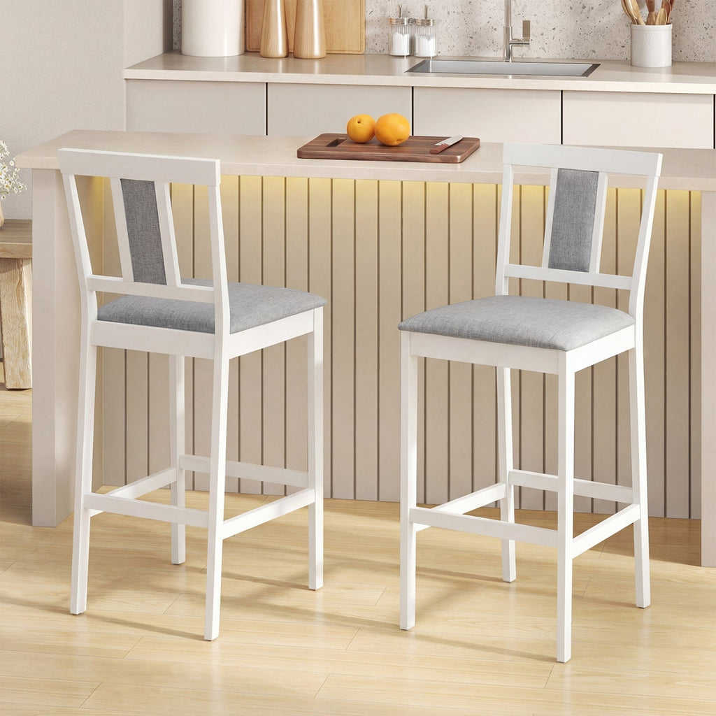 2-Piece Upholstered Bar Stools with Rubberwood Frames