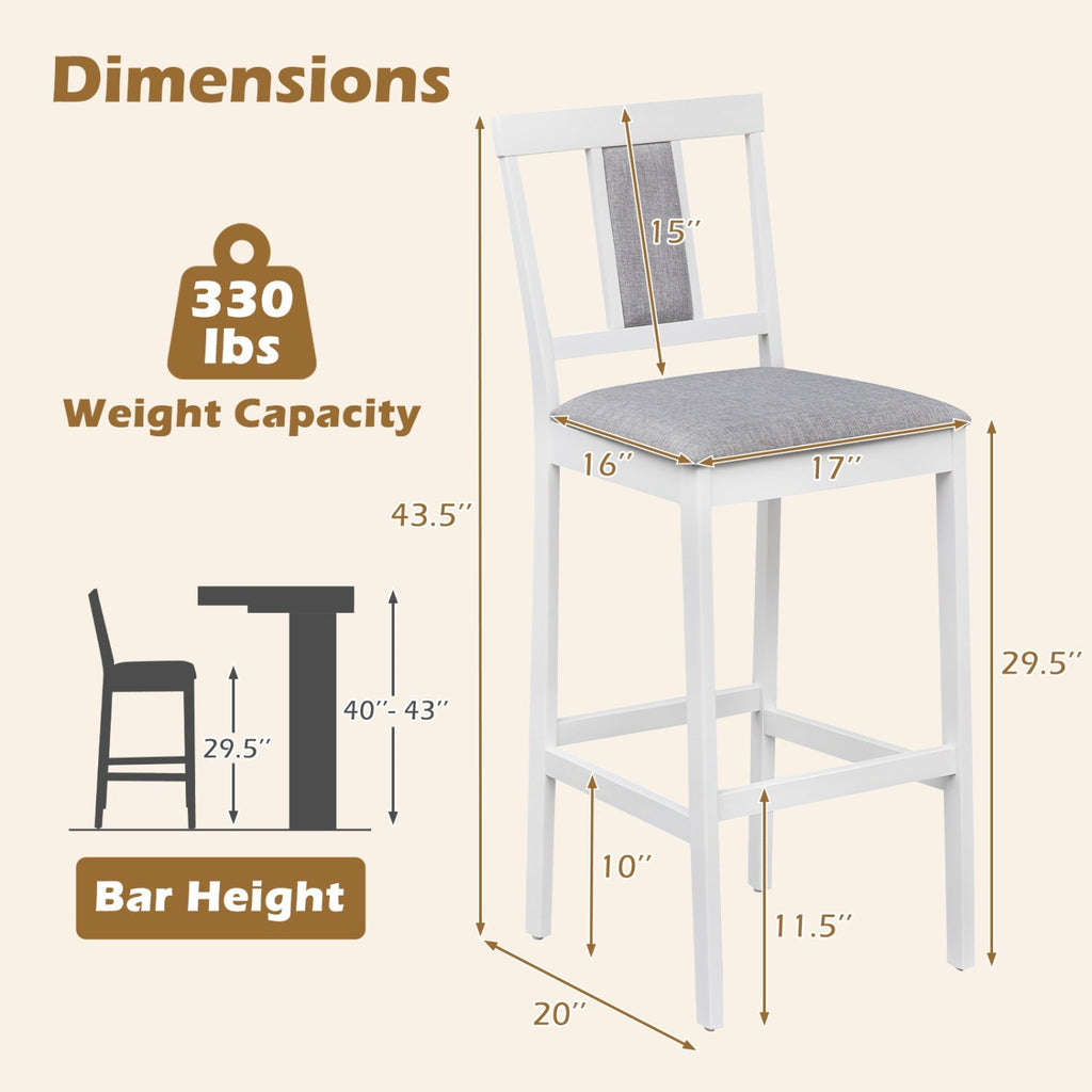 2-Piece Upholstered Bar Stools with Rubberwood Frames
