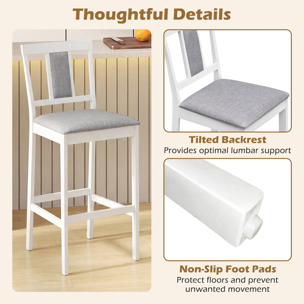 2-Piece Upholstered Bar Stools with Rubberwood Frames