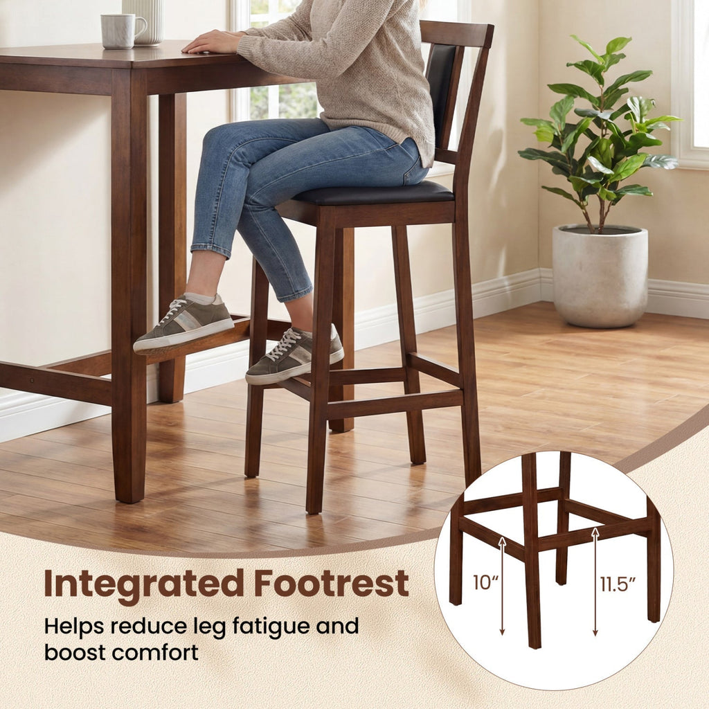 2-Piece Upholstered Bar Stools with Rubberwood Frames