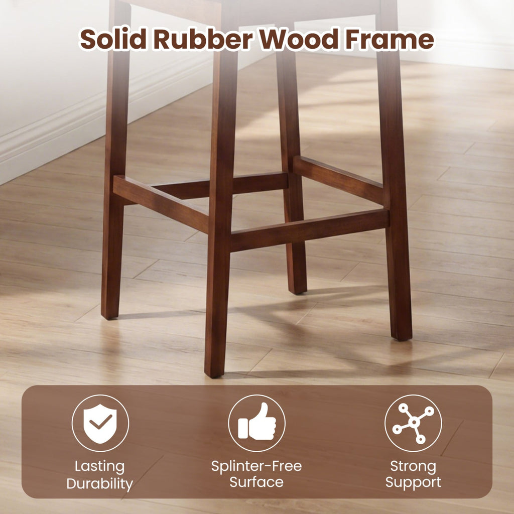 2-Piece Upholstered Bar Stools with Rubberwood Frames
