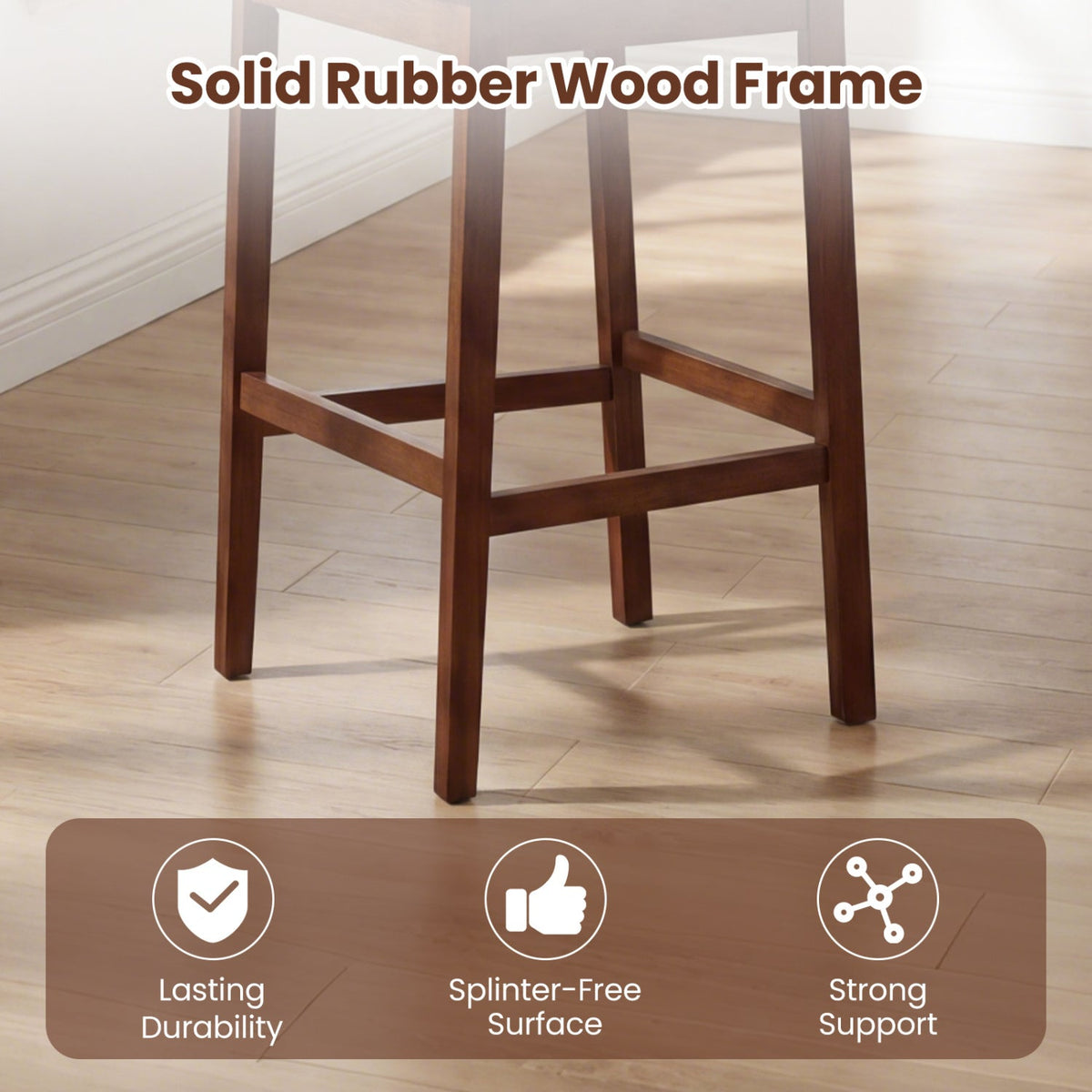 2-Piece Upholstered Bar Stools with Rubberwood Frames