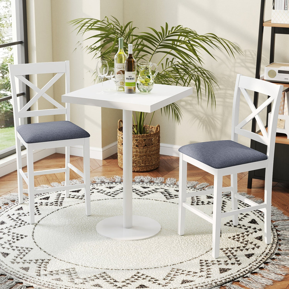Set of 2 X-Back Bar Stools with Upholstered Cushioned Seats
