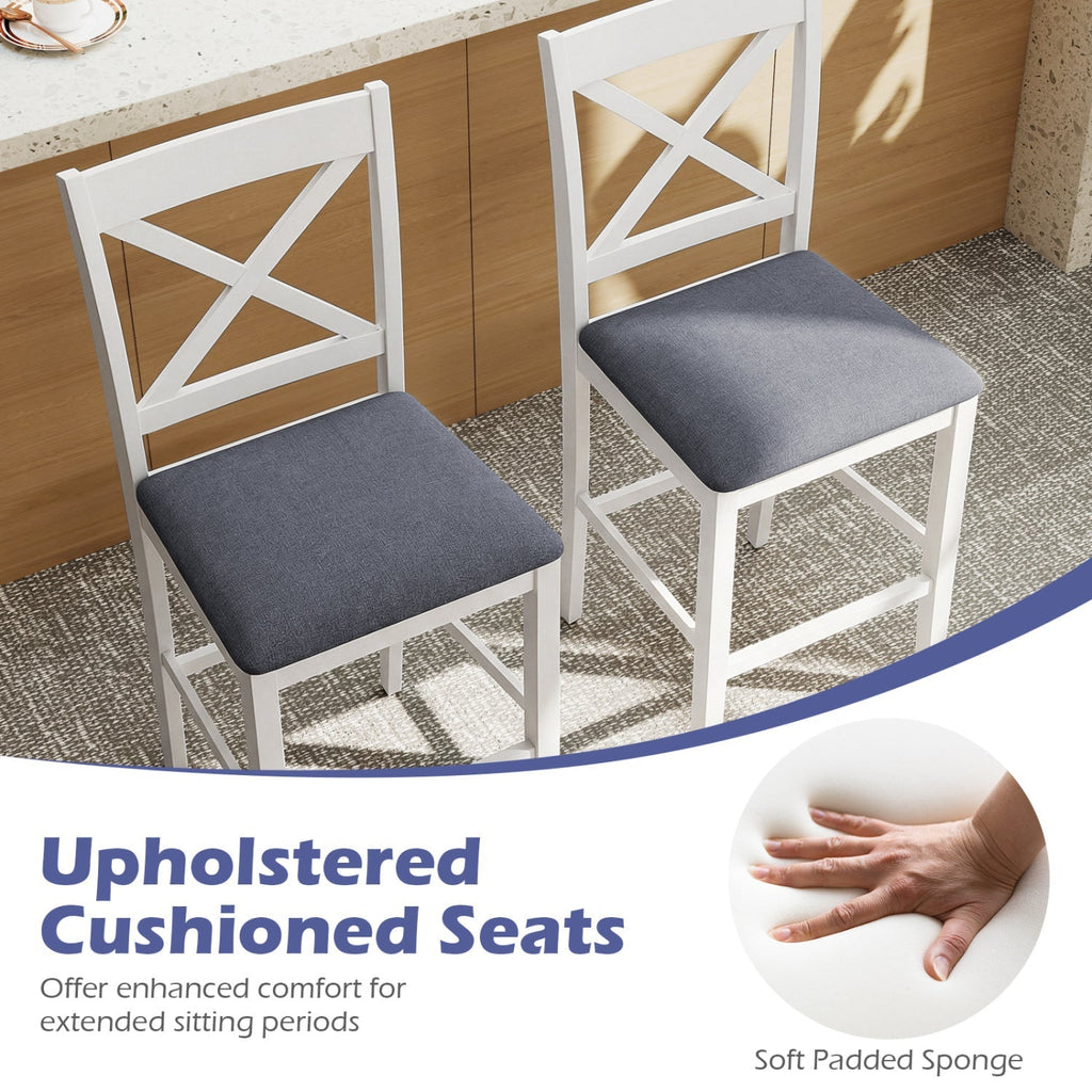 Set of 2 X-Back Bar Stools with Upholstered Cushioned Seats