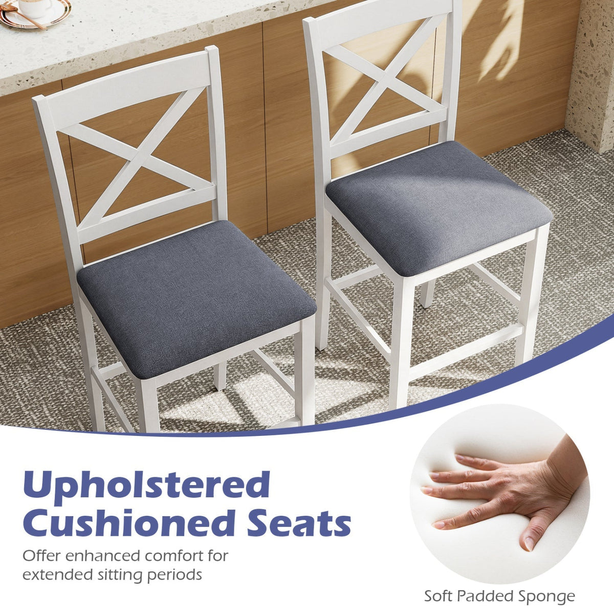 Set of 2 X-Back Bar Stools with Upholstered Cushioned Seats