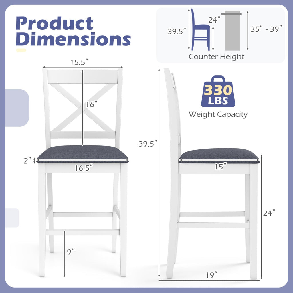 Set of 2 X-Back Bar Stools with Upholstered Cushioned Seats