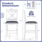 Set of 2 X-Back Bar Stools with Upholstered Cushioned Seats