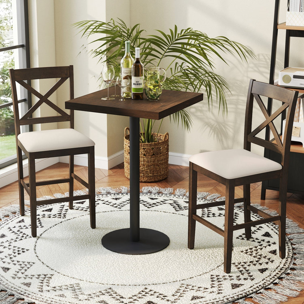Set of 2 X-Back Bar Stools with Upholstered Cushioned Seats