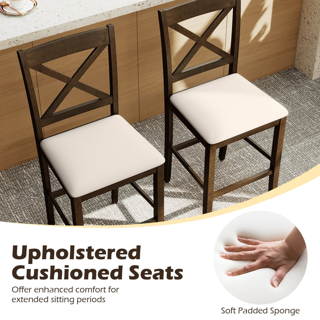 Set of 2 X-Back Bar Stools with Upholstered Cushioned Seats