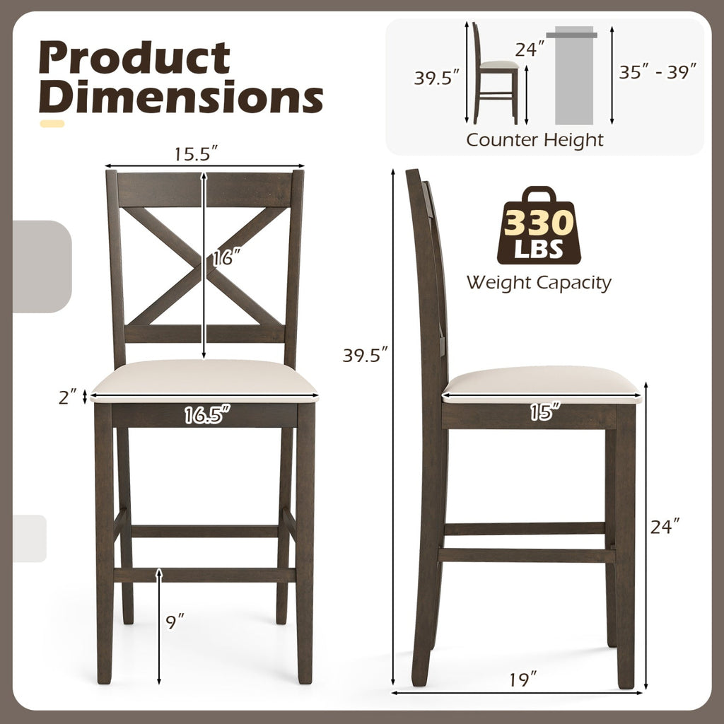 Set of 2 X-Back Bar Stools with Upholstered Cushioned Seats
