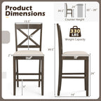 Set of 2 X-Back Bar Stools with Upholstered Cushioned Seats