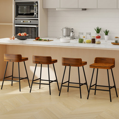 24" Industrial Bar Stools with Low Back, Set of 4