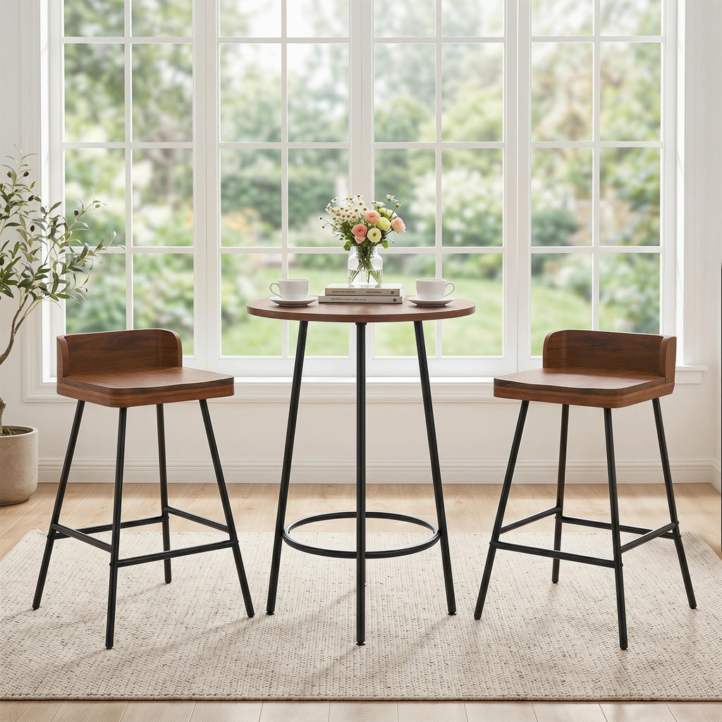 24" Industrial Bar Stools with Low Back - Set of 4