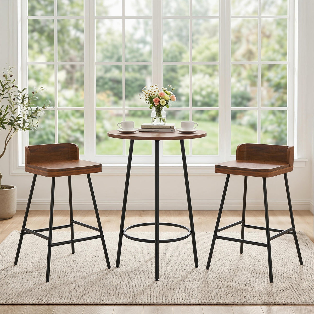 24" Industrial Bar Stools with Low Back - Set of 4