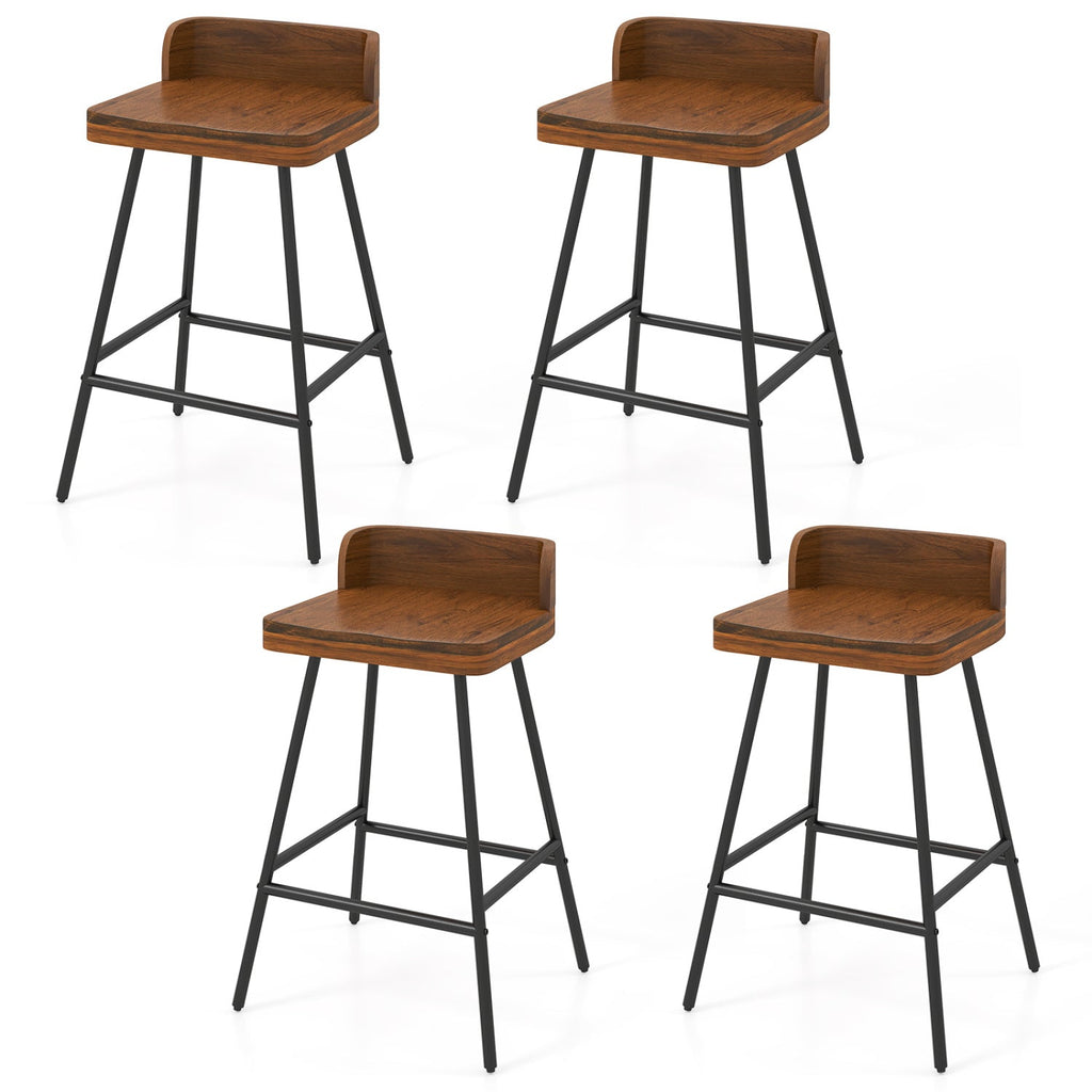 24" Industrial Bar Stools with Low Back - Set of 4