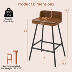 24" Industrial Bar Stools with Low Back - Set of 4