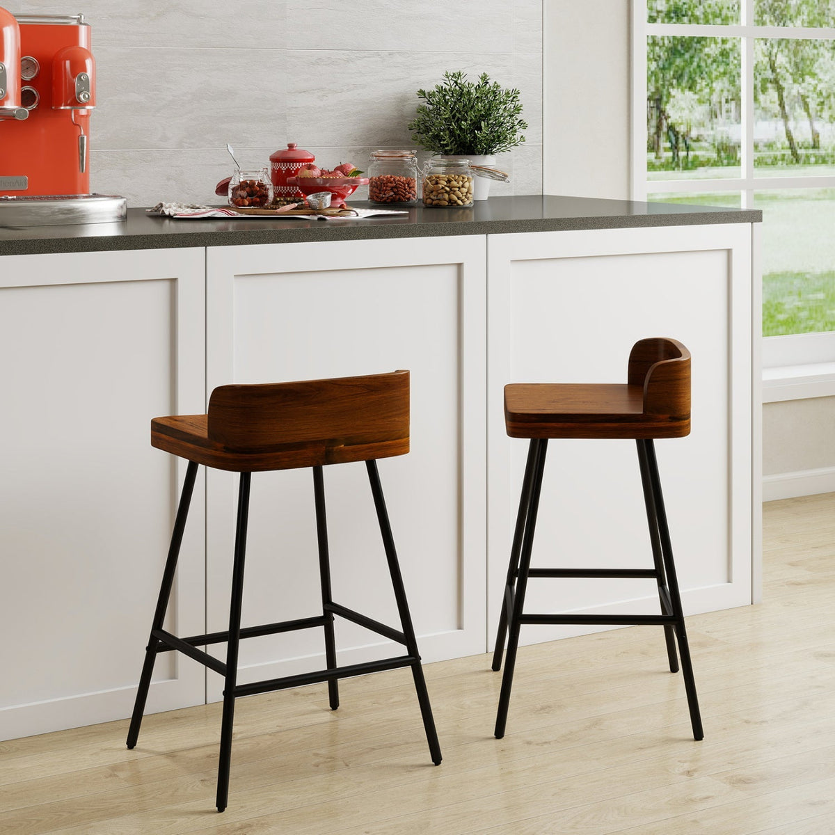 24" Industrial Bar Stools with Low Back - Set of 4